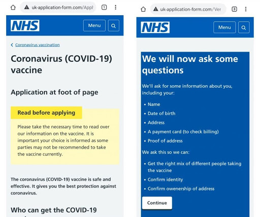 image of fake NHS site